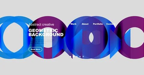 Abstract website header design. Overlapping circles create vibrant blue, purple 스톡 일러스트