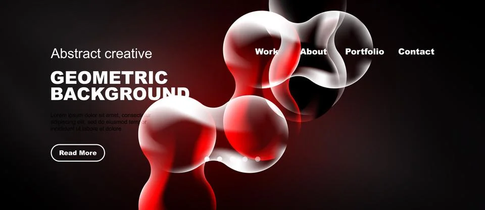 Abstract website header design. Red, white shapes overlap dark background. Stock Illustration