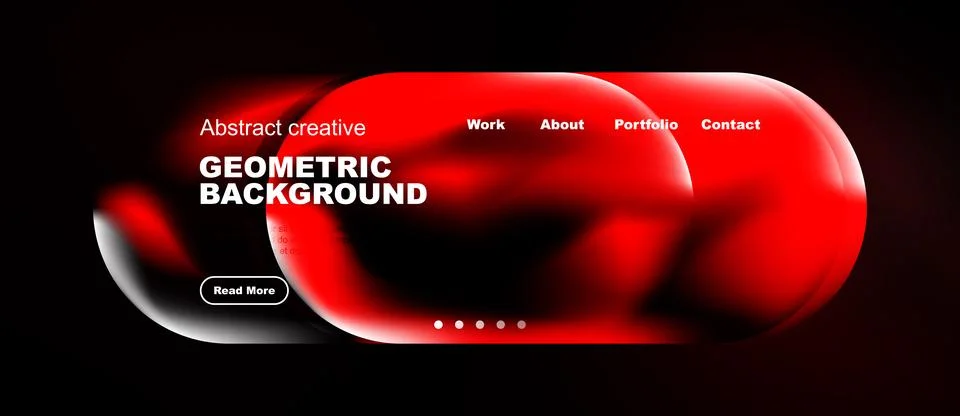 Abstract website header design. Red fluid shapes, dark background, navigation Stock Illustration