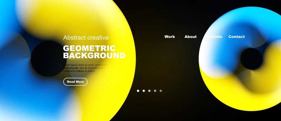 Abstract website header design. Vibrant blue, yellow shapes dominate dark Stock Illustration