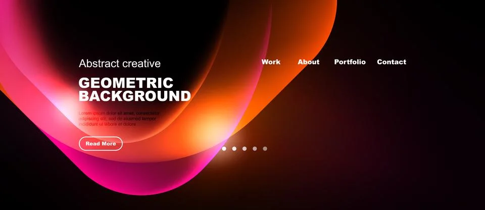 Abstract website header design. Vibrant orange, pink gradients dominate dark Stock Illustration