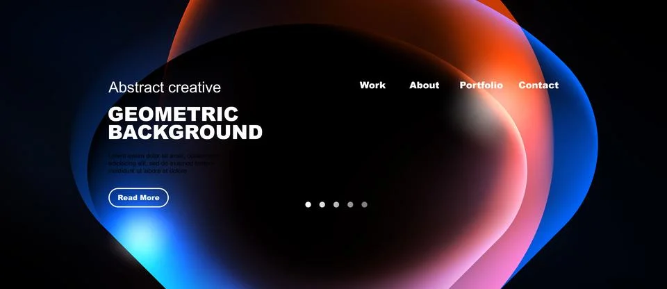 Abstract website header design. Vibrant geometric shapes, blue, orange, purpl Stock-Illustration