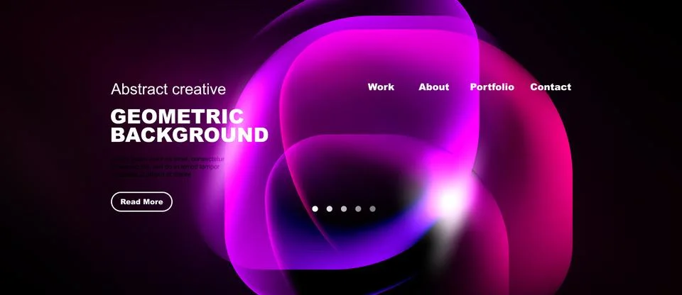 Abstract website header design. Vibrant pink, purple shapes dominate dark Stock-Illustration