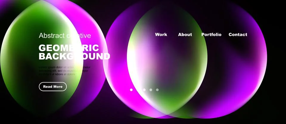 Abstract website header design. Vibrant overlapping circles, text elements,.. Illustrazione stock