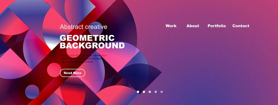 Abstract website header design. Vibrant geometric shapes, purple hues, text Illustrazione stock