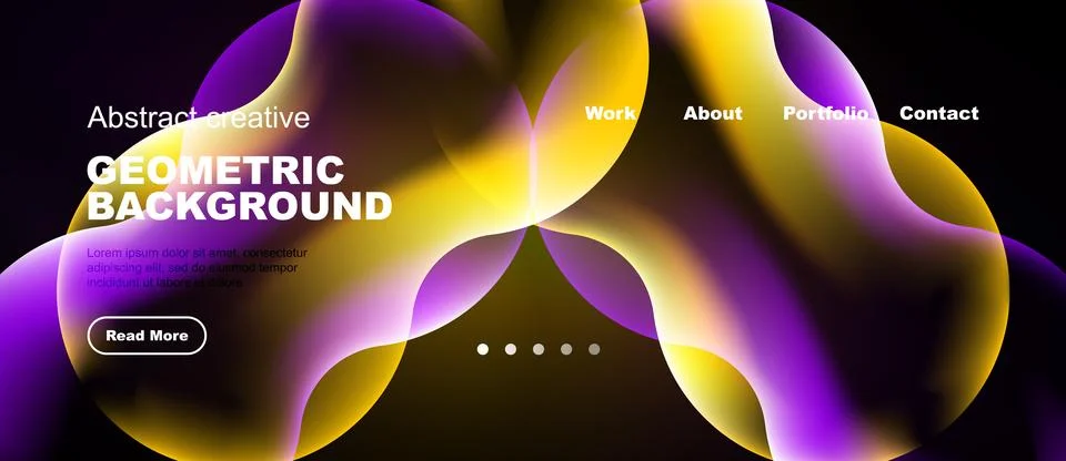 Abstract website header design. Vibrant fluid shapes, text overlay, navigatio Stock Illustration