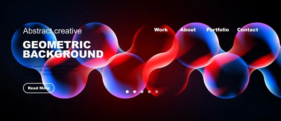 Abstract website header design. Vibrant blue, red spheres create dynamic flow Illustrazione stock