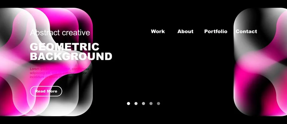 Abstract website header design. Vibrant pink, purple shapes over black Stock Illustration