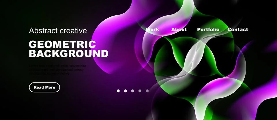 Abstract website header design. Vibrant flowing shapes, dark background, text Stock Illustration