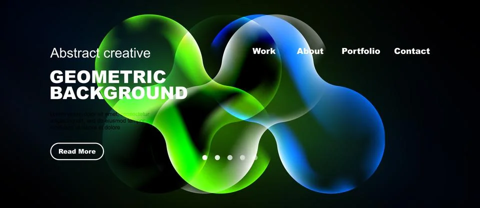 Abstract website header design. Vibrant green, blue shapes overlap black Stock Illustration