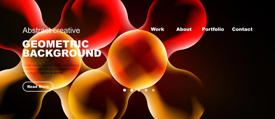Abstract website header design. Vibrant red, orange hues blend. Text overlays Stock Illustration