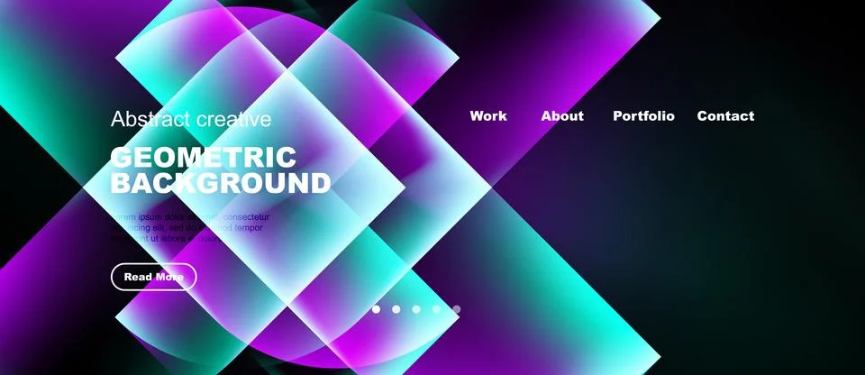 Abstract website header design. Vibrant geometric shapes overlap, creating Stock Illustration