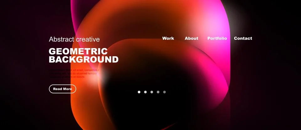 Abstract website header. Fluid shapes, vibrant colors, navigation menu presen Stock Illustration