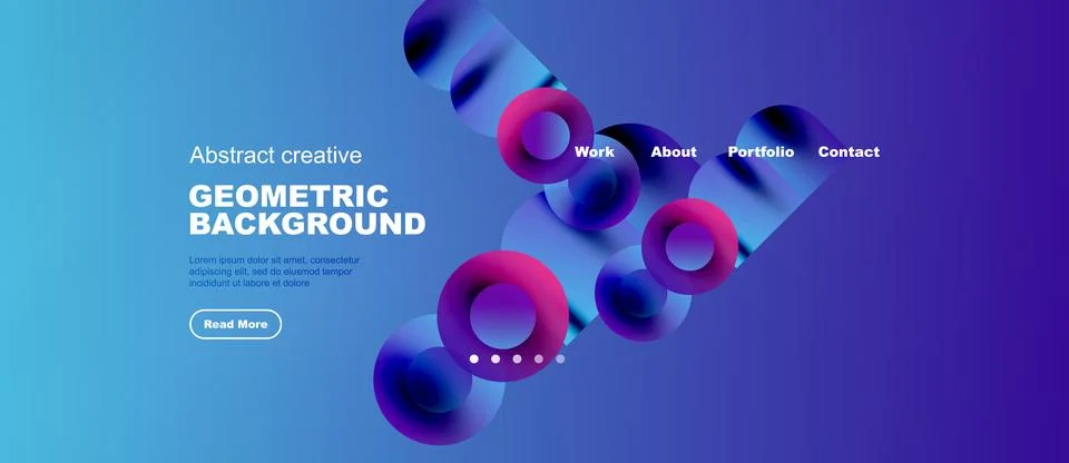 Abstract website mockup. Blue gradient background, purple geometric shapes, Stock Illustration