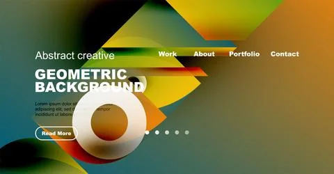 Abstract website mockup features geometric shapes, vibrant colors, text elements Stock Illustration