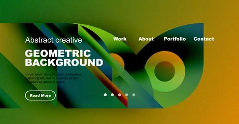 Abstract website mockup features geometric shapes, vibrant colors, text elements 스톡 일러스트