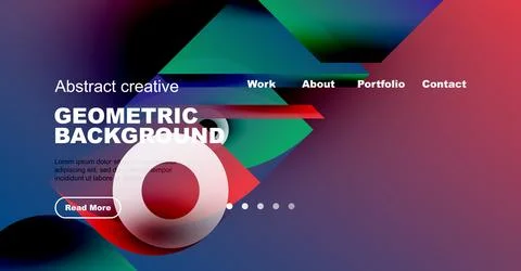 Abstract website mockup features geometric shapes, vibrant colors, text elements Stockillustratie