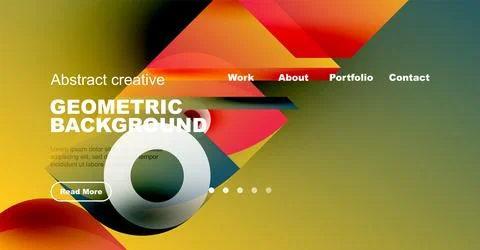 Abstract website mockup features geometric shapes, vibrant colors, text elements Illustrazione stock