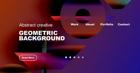 Abstract website mockup features geometric shapes, vibrant colors, navigation 库存插图