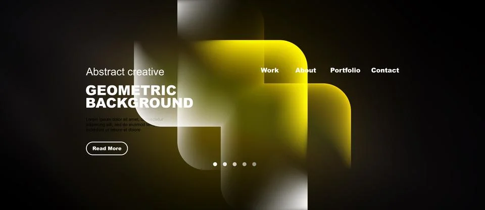 Abstract website mockup features geometric shapes, yellow gradients, text Illustrazione stock