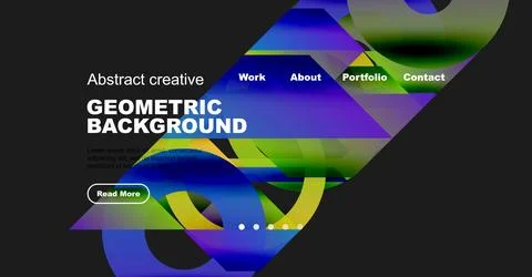 Abstract website mockup features vibrant geometric shapes, text overlays, Stockillustratie