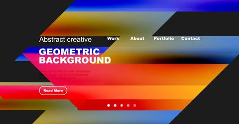 Abstract website mockup features vibrant geometric shapes, text elements, Illustrazione stock