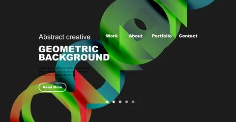 Abstract website mockup features vibrant geometric shapes, text elements, Stock Illustration