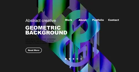Abstract website mockup features vibrant geometric shapes, text elements, Stock Illustration