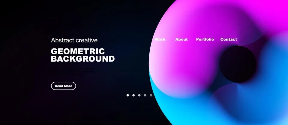 Abstract website mockup features vibrant geometric shapes, text elements, Illustrazione stock