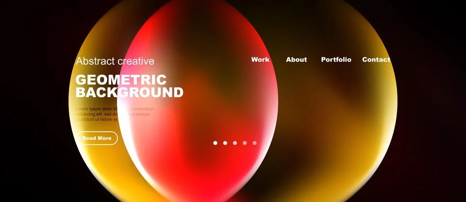Abstract website mockup features vibrant overlapping circles. Text elements 스톡 일러스트