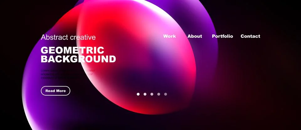 Abstract website mockup features vibrant geometric shapes, text, navigation.. Stockillustratie
