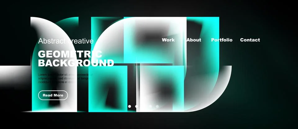 Abstract website mockup. Geometric shapes, teal hues, dark background. Stock Illustration