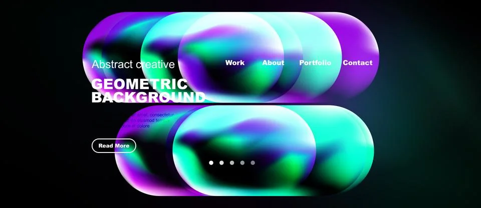 Abstract website mockup. Vibrant overlapping circles create dynamic geometric Stock Illustration
