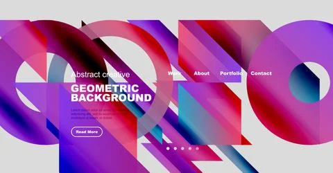 Abstract website template features vibrant geometric shapes, gradients. Text 库存插图