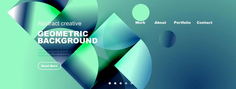 Abstract website template features vibrant geometric shapes, text, navigation 스톡 일러스트