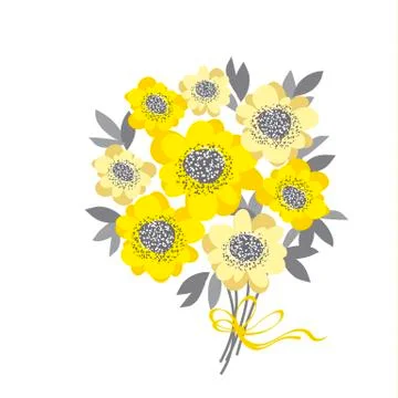 Abstract wedding bouquet with yellow camellia and gray leaves. vector illustr Stock Illustration