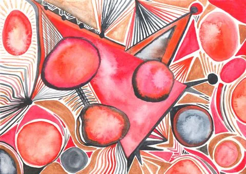 Abstract whimsical doodle colorful pattern. Watercolor painting. Stock Illustration