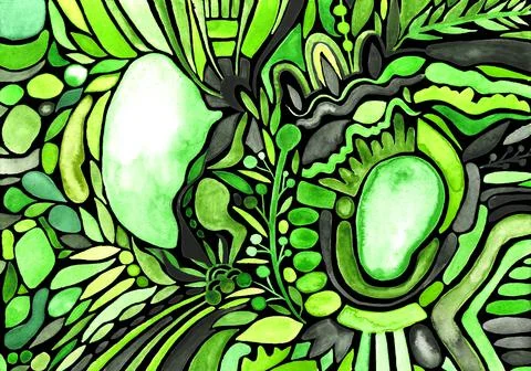 Abstract whimsical doodle colorful pattern. Watercolor painting. 스톡 일러스트
