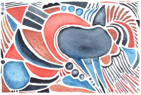 Abstract whimsical doodle colorful pattern. Watercolor painting. Stock Illustration