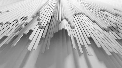 Abstract white 3d bars flowing outward in futuristic perspective Stock Illustration