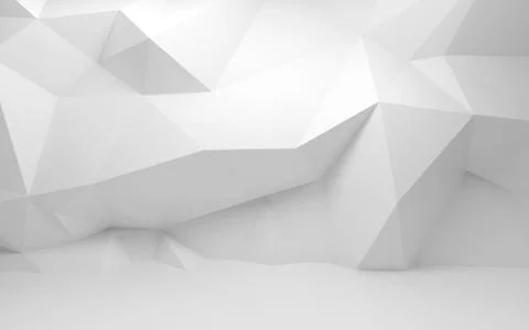 Abstract white 3d interior with polygonal pattern on the wall Stock Illustration