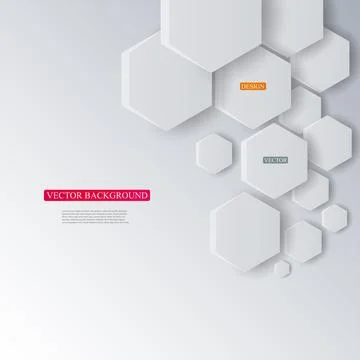 Abstract white 3d shapes with shadows and text. Vector illustration. Stock Illustration
