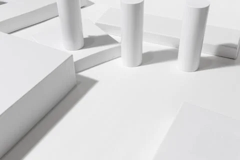 Abstract white 3d studio with geometric  circle background  Stock Photos