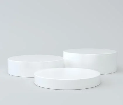 Abstract white 3D studio with realistic white cylinder pedestal podium set and Stock-Illustration