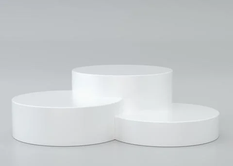 Abstract white 3D studio with realistic white cylinder pedestal podium set and Illustrazione stock