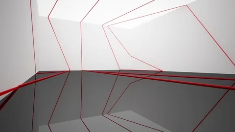 Abstract white and black interior with red glossy lines. 3D illustration.  Vidéo 83384854