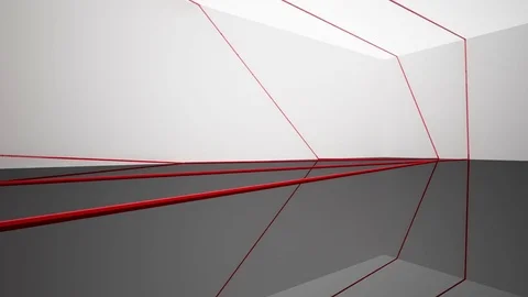 Abstract white and black interior with red glossy lines. 3D illustration.  Stock Footage 83384862
