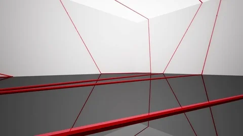 Abstract white and black interior with red glossy lines. 3D illustration.  Vídeos de archivo 83384868