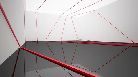 Abstract white and black interior with red glossy lines. 3D illustration.  Видео 83384871
