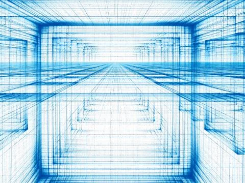 Abstract white and blue background - tunnel or portal - digitall Stock Illustration